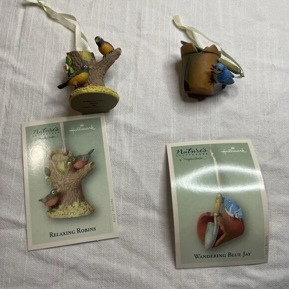 2 Hallmark Marjolein Bastin Ornaments Robin & Blue Jay Natures Sketchbook New - Picture 4 of 7